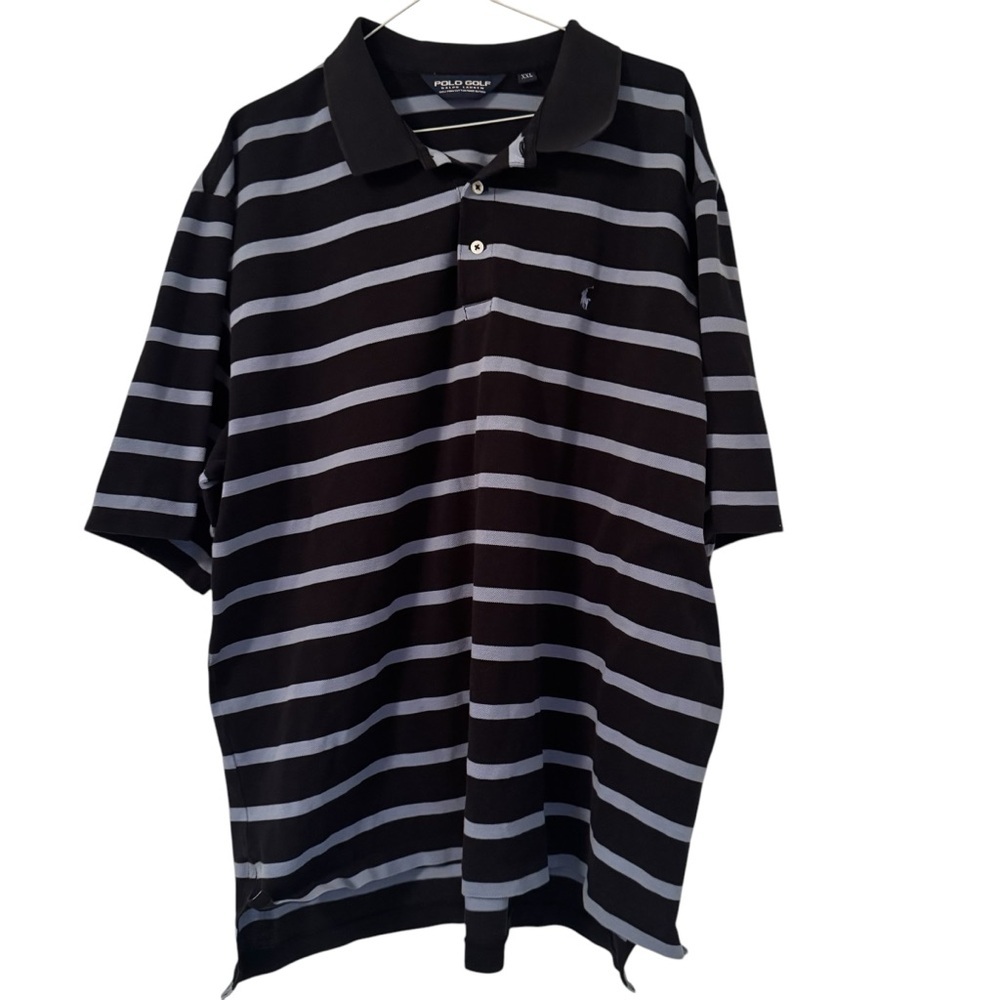Polo by Ralph Lauren Men's Golf Black and Light Blue Striped Shirt in XXL